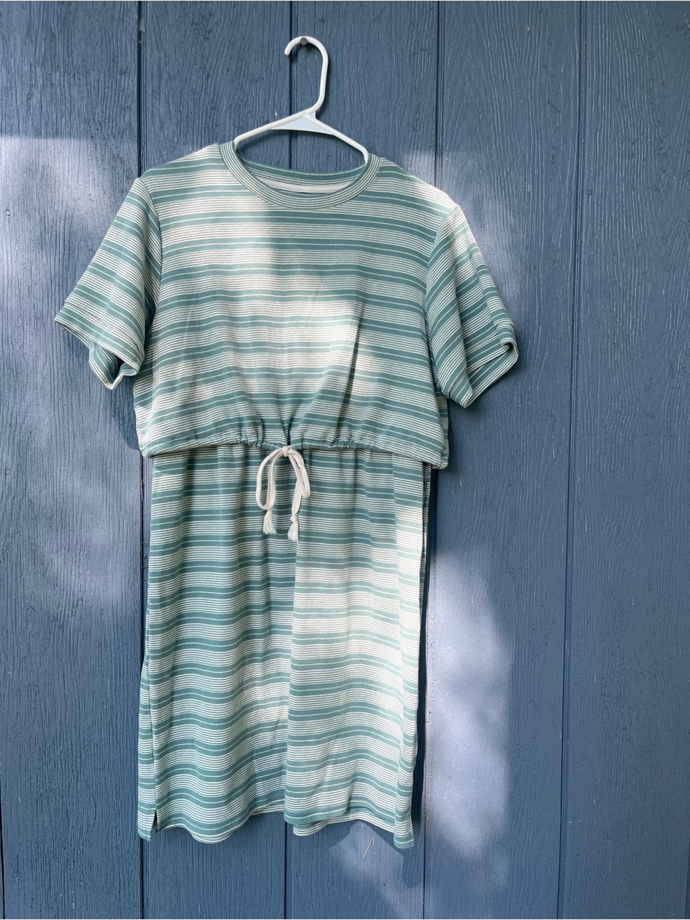 Roolee mom nursing drawstring midi dress large green/white striped